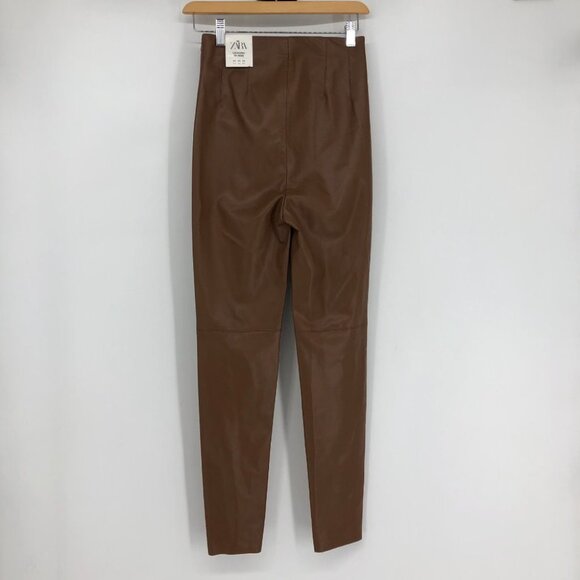 BNWT  Zara Brown Faux Leather High Rise Leggings w Raw Hem size XS - Picture 4 of 15